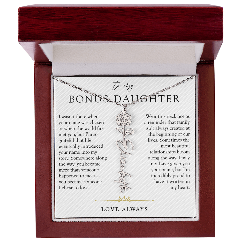 Bonus Daughter Birth Flower Custom Name Necklace | Chosen By Heart