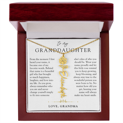 Granddaughter Birth Flower Custom Name Necklace | A Name So Precious