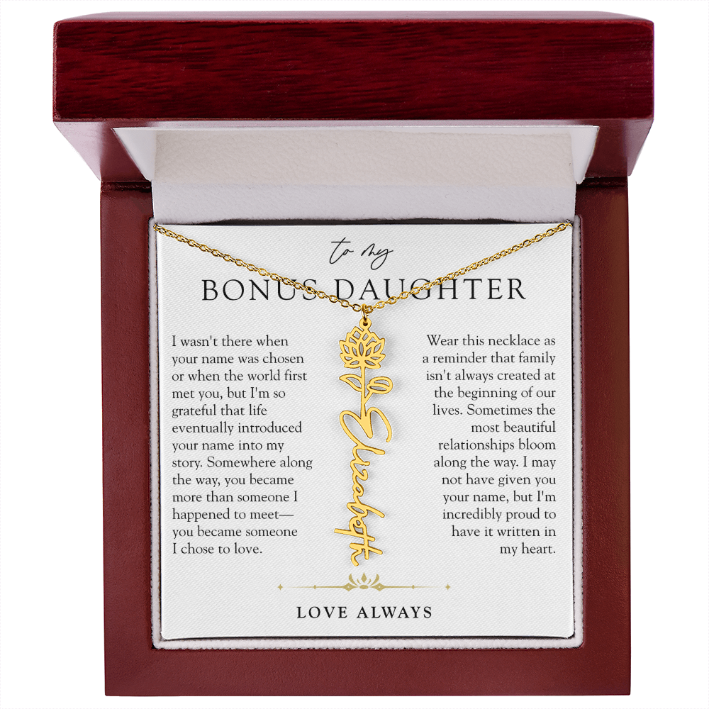 Bonus Daughter Birth Flower Custom Name Necklace | Chosen By Heart