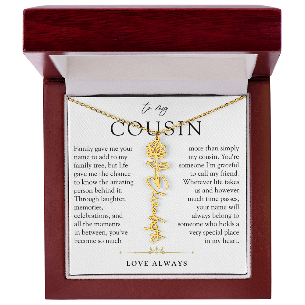 Cousin Birth Flower Custom Name Necklace | More than Family