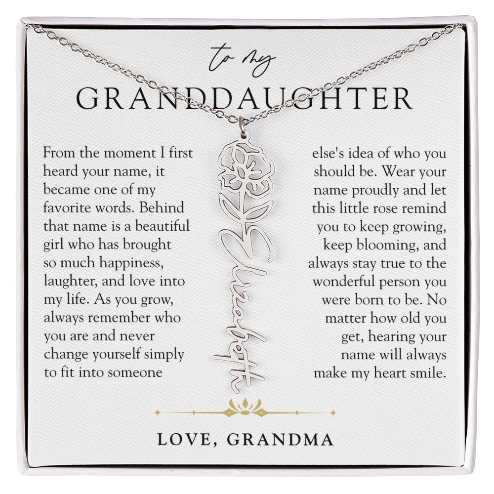 Granddaughter Birth Flower Custom Name Necklace | A Name So Precious