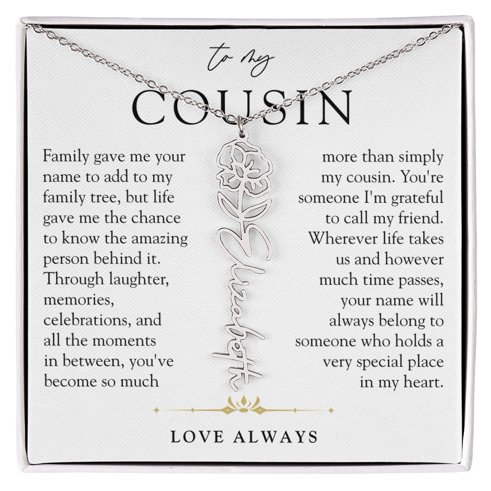 Cousin Birth Flower Custom Name Necklace | More than Family