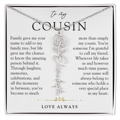 Cousin Birth Flower Custom Name Necklace | More than Family