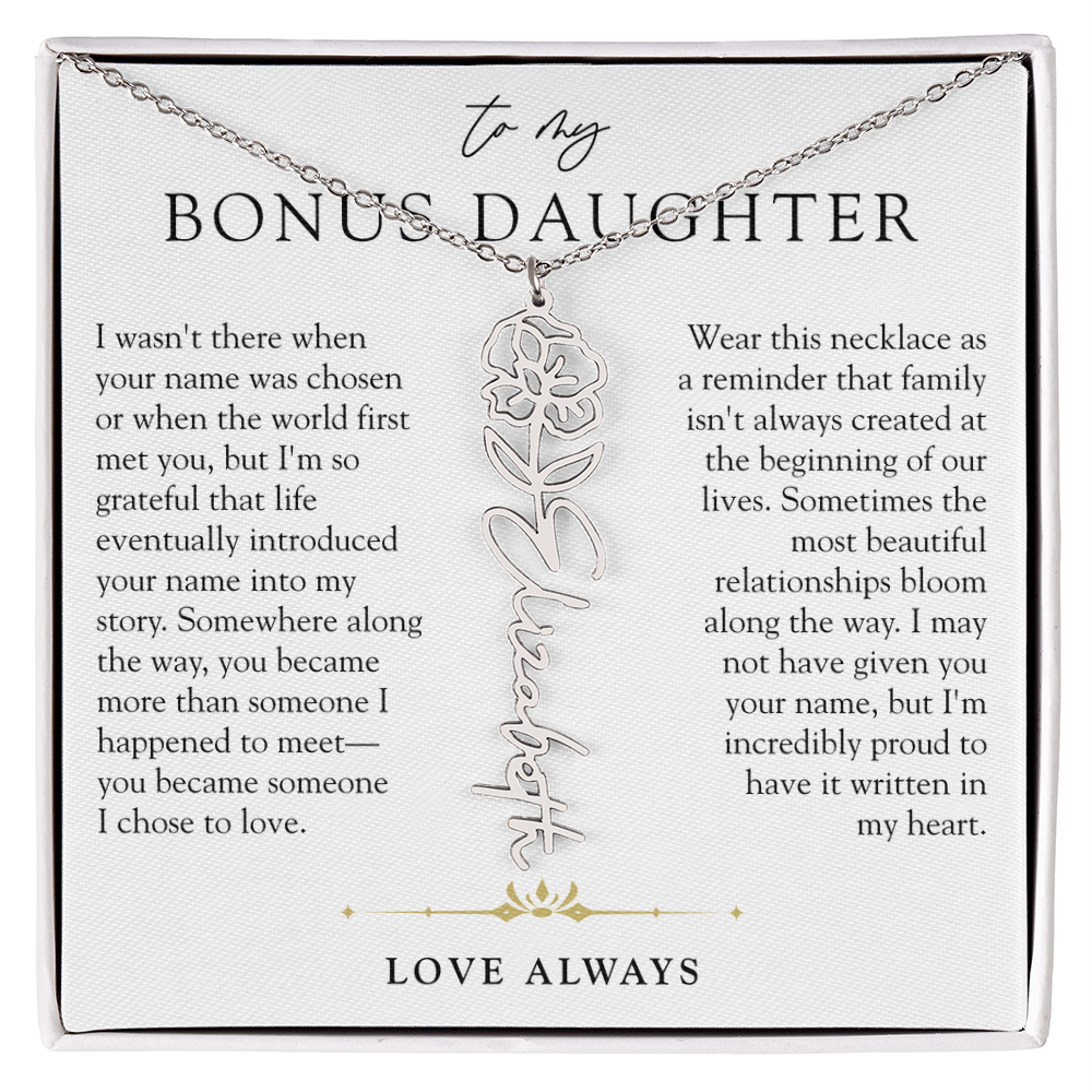 Bonus Daughter Birth Flower Custom Name Necklace | Chosen By Heart