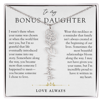 Bonus Daughter Birth Flower Custom Name Necklace | Chosen By Heart
