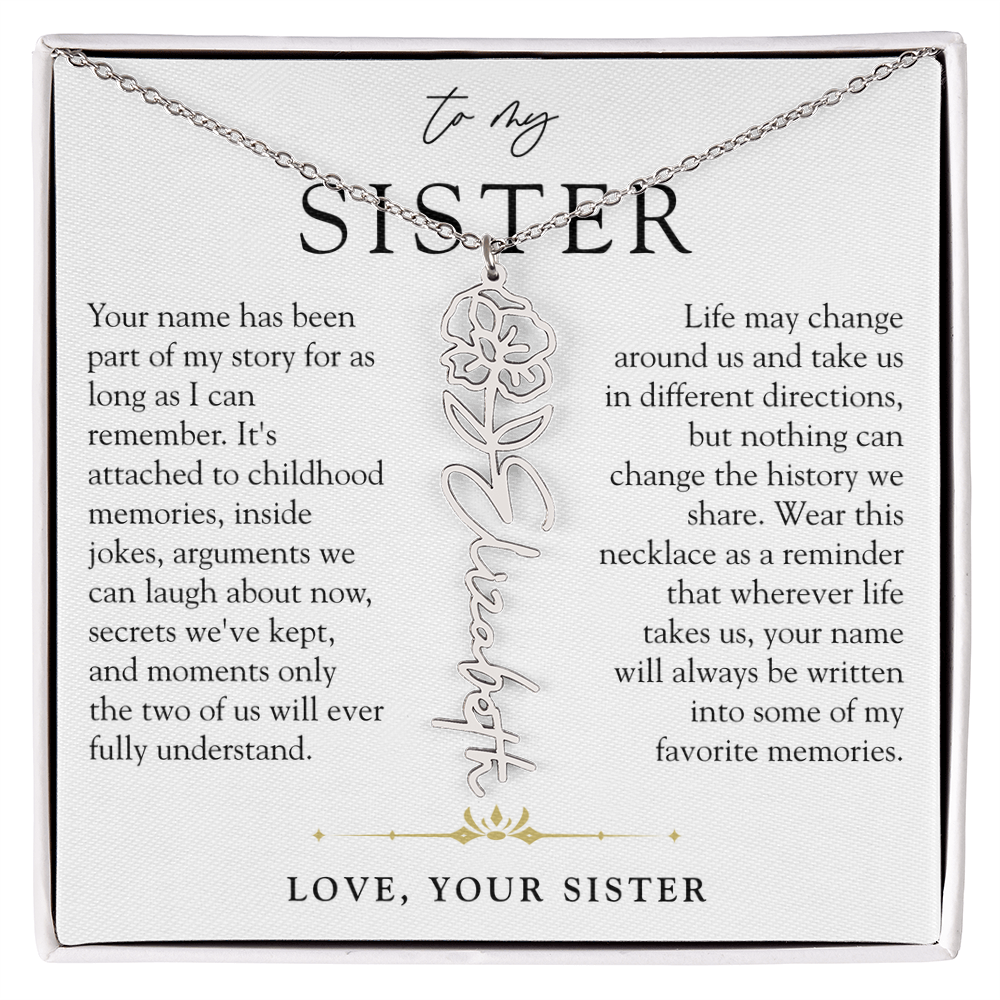 Sister Birth Flower Custom Name Necklace | Your Name is Part of My Story