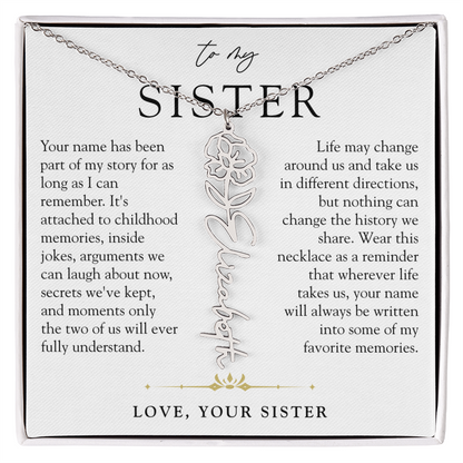 Sister Birth Flower Custom Name Necklace | Your Name is Part of My Story