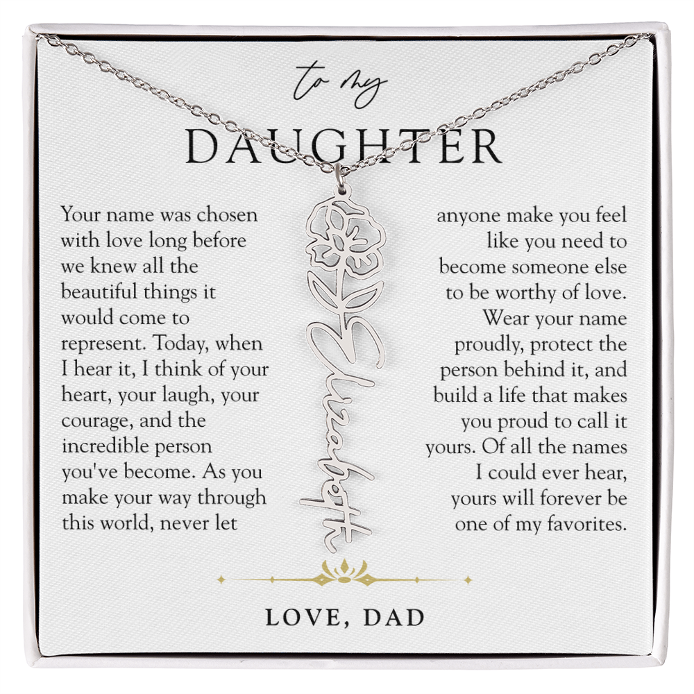 Daughter Birth Flower Custom Name Necklace | Wear Your Name Proudly