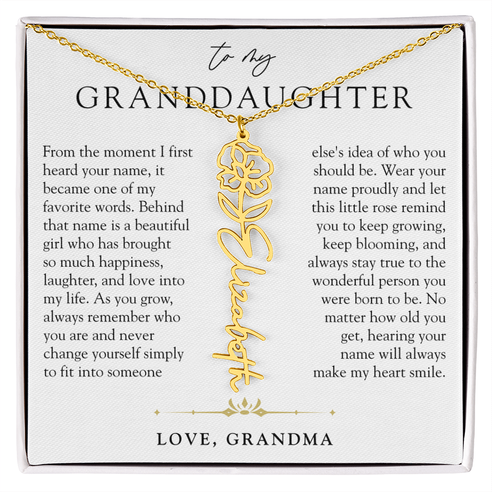 Granddaughter Birth Flower Custom Name Necklace | A Name So Precious