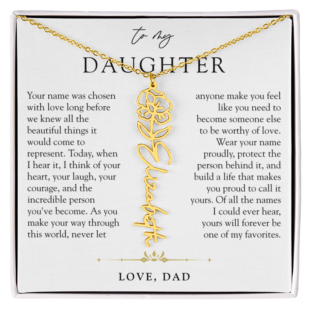 Daughter Birth Flower Custom Name Necklace | Wear Your Name Proudly