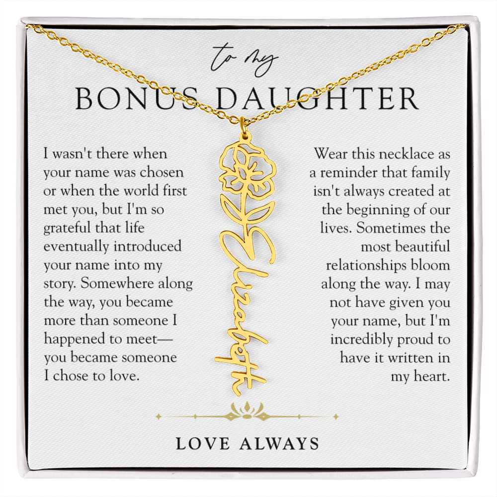 Bonus Daughter Birth Flower Custom Name Necklace | Chosen By Heart