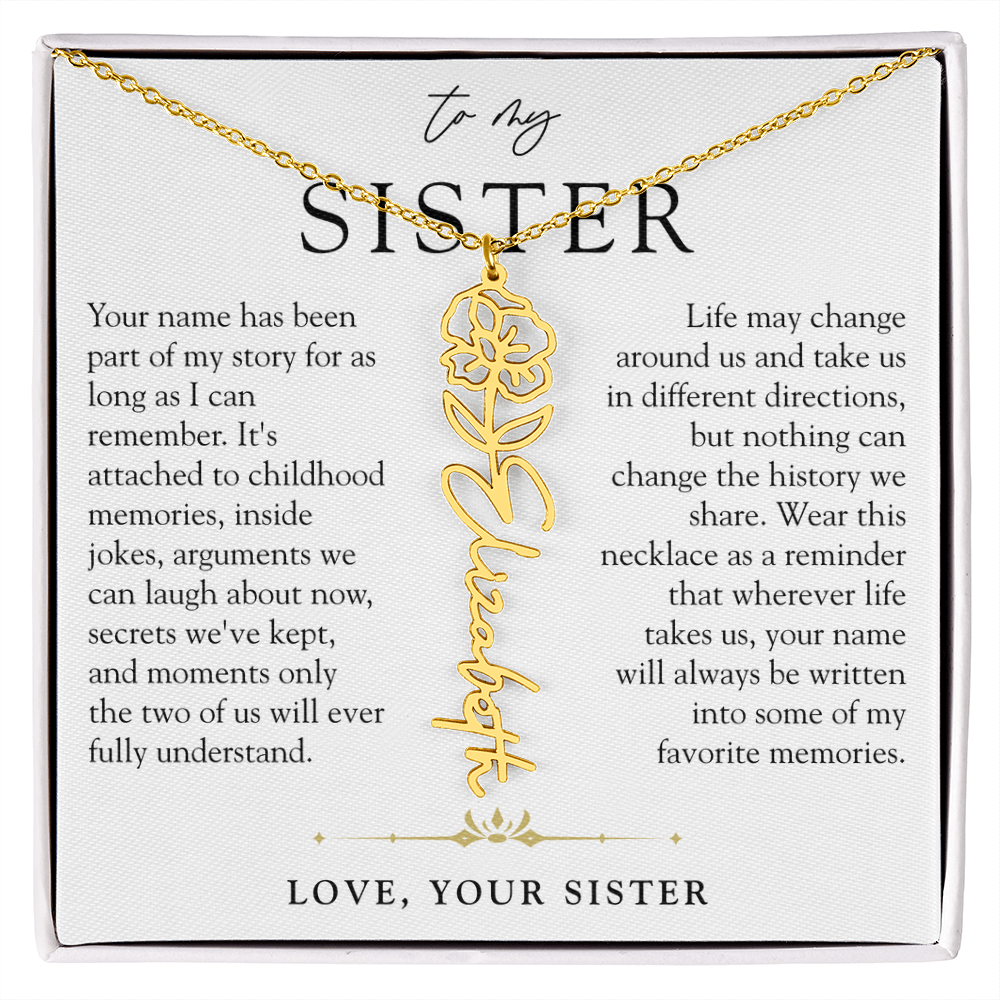 Sister Birth Flower Custom Name Necklace | Your Name is Part of My Story