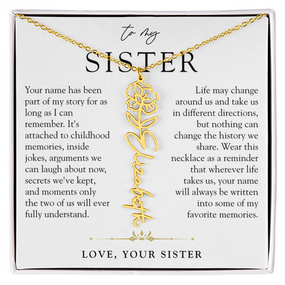 Sister Birth Flower Custom Name Necklace | Your Name is Part of My Story
