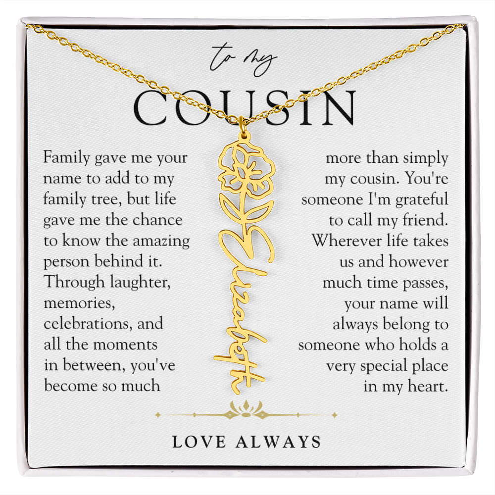 Cousin Birth Flower Custom Name Necklace | More than Family