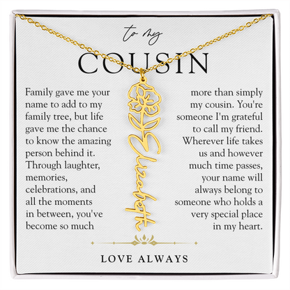 Cousin Birth Flower Custom Name Necklace | More than Family
