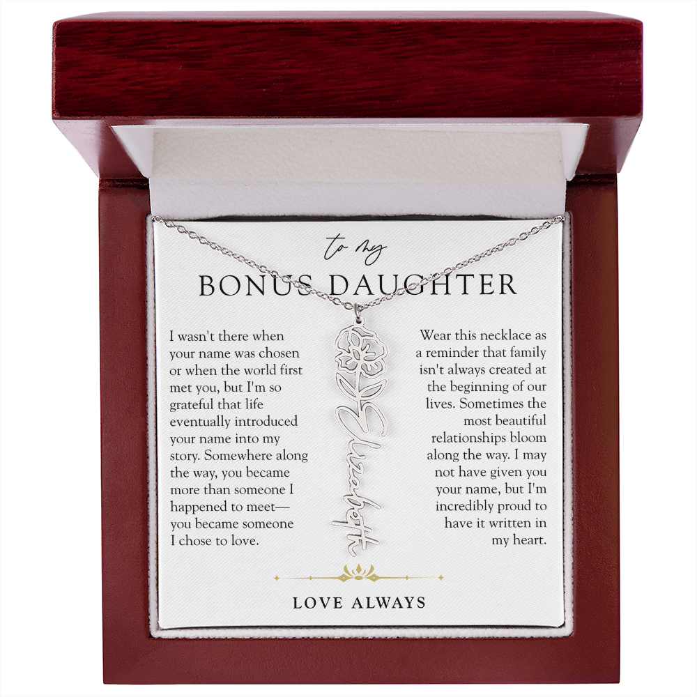 Bonus Daughter Birth Flower Custom Name Necklace | Chosen By Heart