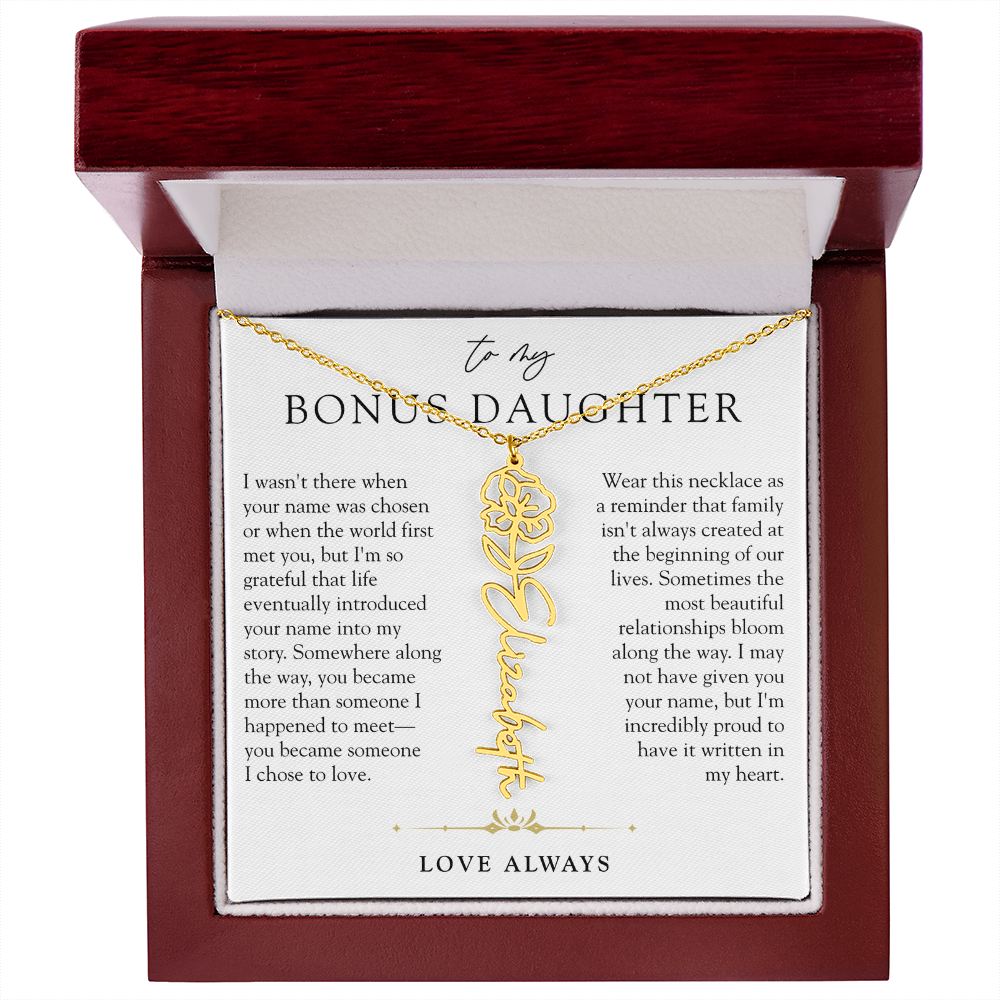 Bonus Daughter Birth Flower Custom Name Necklace | Chosen By Heart