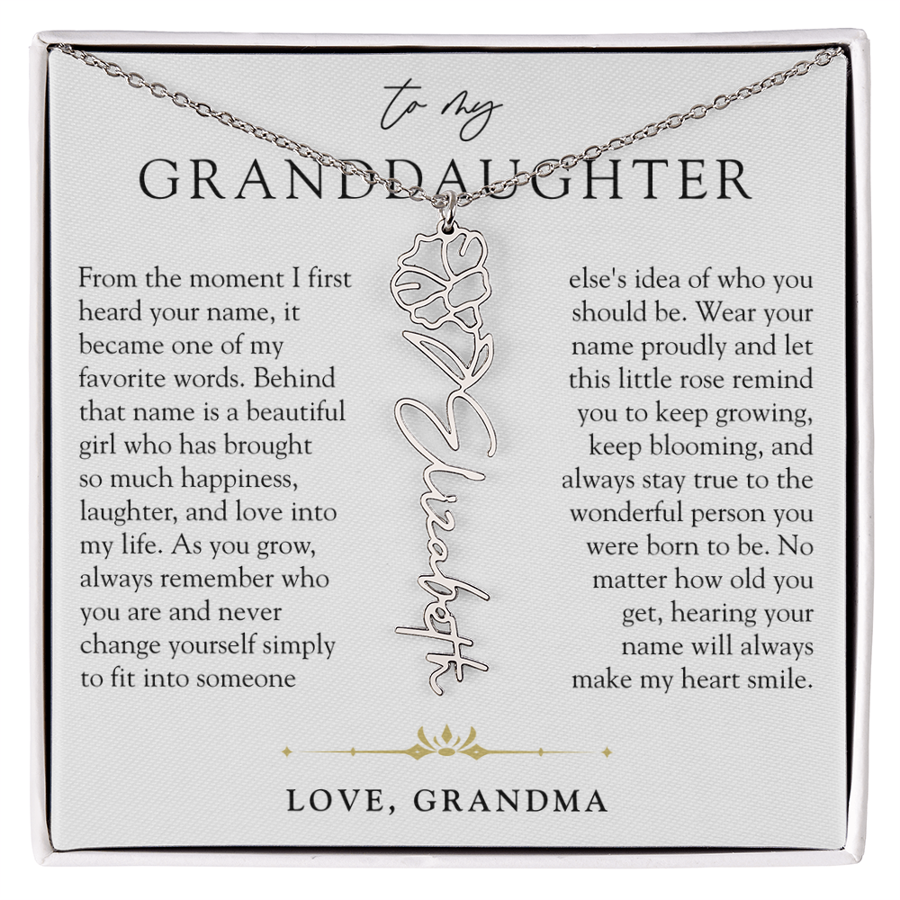 Granddaughter Birth Flower Custom Name Necklace | A Name So Precious