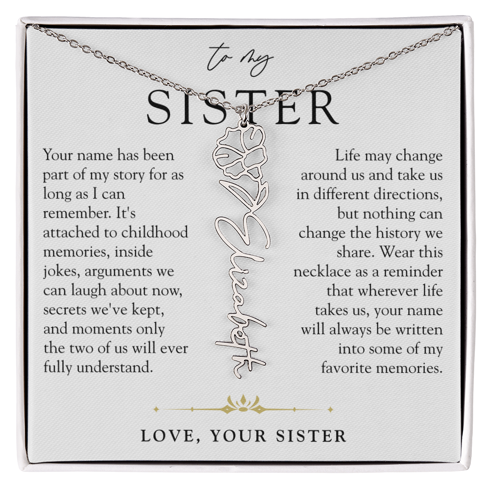 Sister Birth Flower Custom Name Necklace | Your Name is Part of My Story