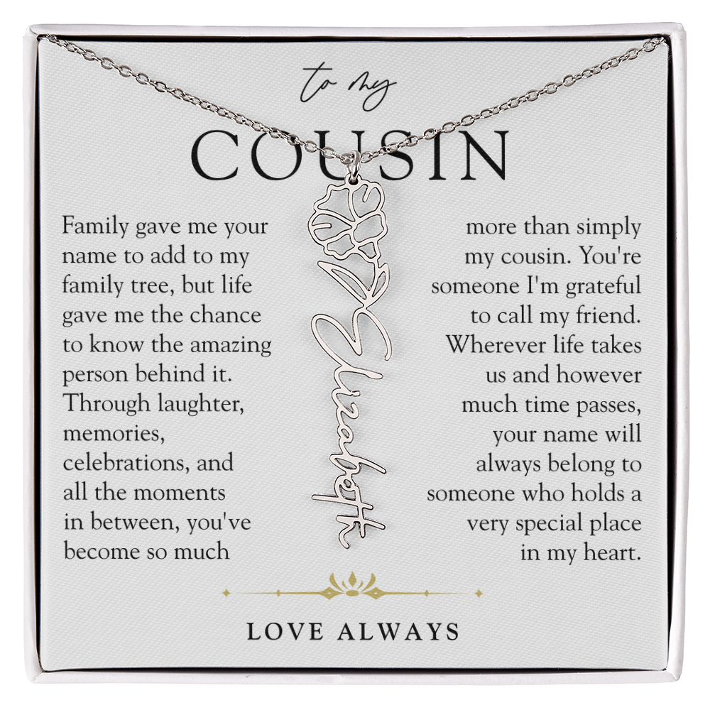 Cousin Birth Flower Custom Name Necklace | More than Family