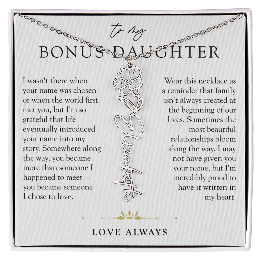 Bonus Daughter Birth Flower Custom Name Necklace | Chosen By Heart