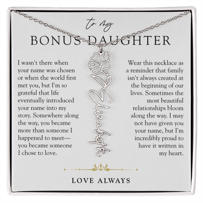 Bonus Daughter Birth Flower Custom Name Necklace | Chosen By Heart