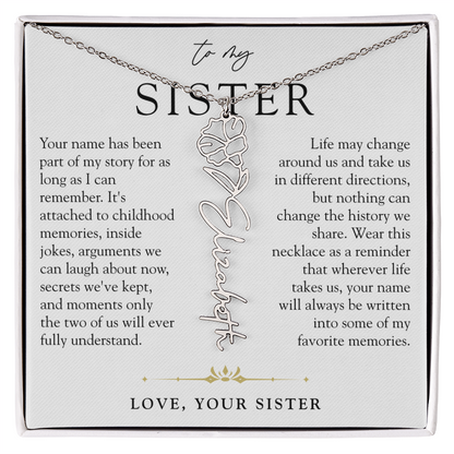 Sister Birth Flower Custom Name Necklace | Your Name is Part of My Story