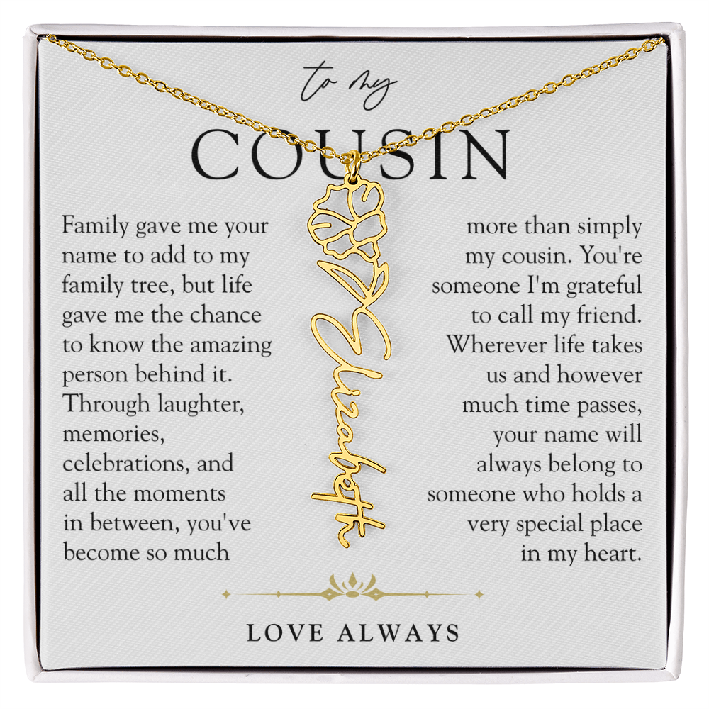 Cousin Birth Flower Custom Name Necklace | More than Family