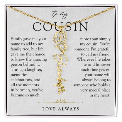Cousin Birth Flower Custom Name Necklace | More than Family