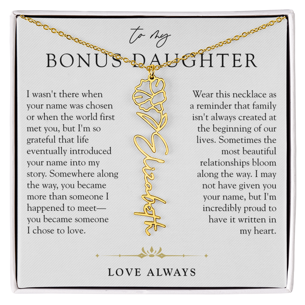 Bonus Daughter Birth Flower Custom Name Necklace | Chosen By Heart
