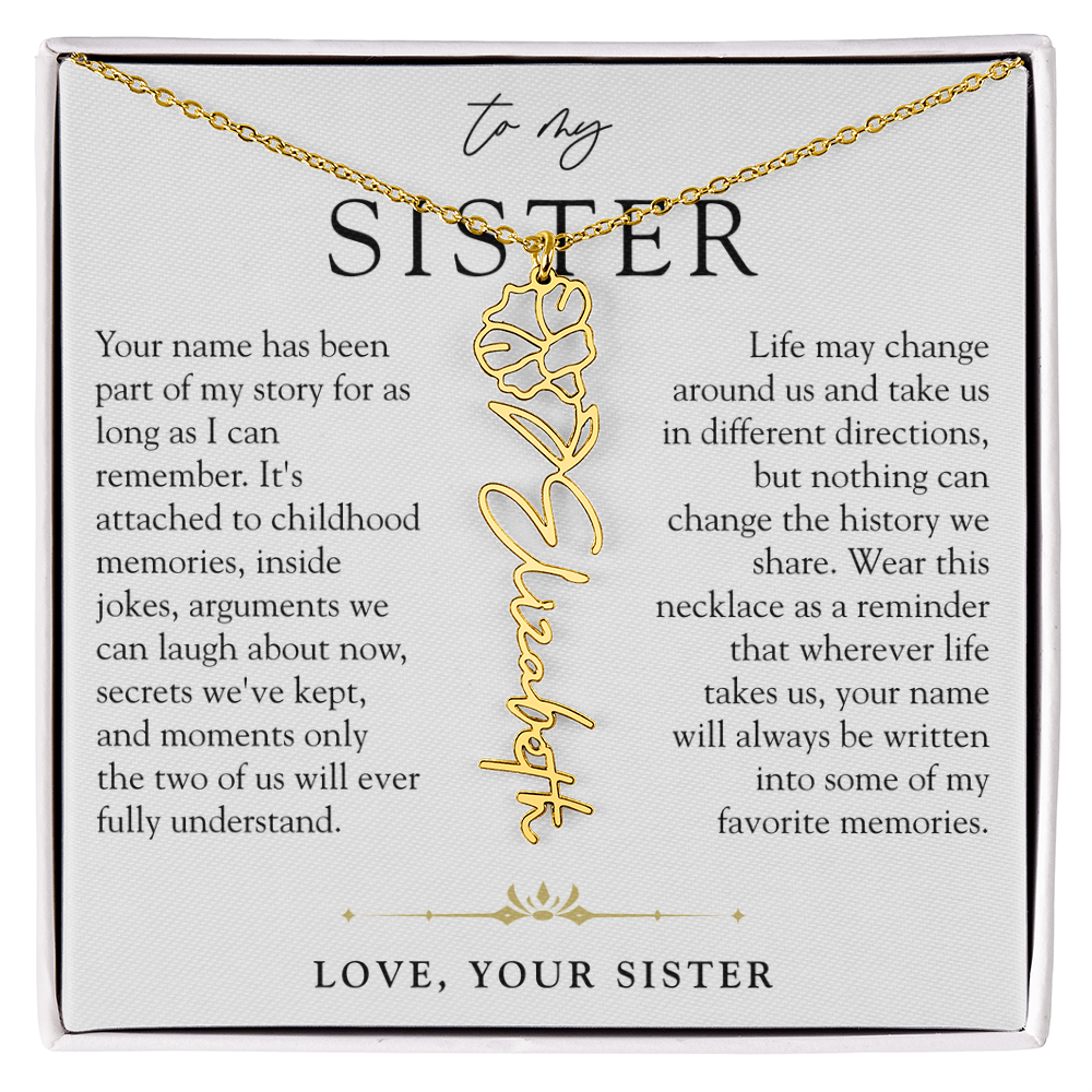 Sister Birth Flower Custom Name Necklace | Your Name is Part of My Story