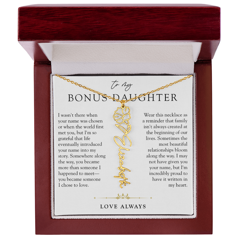 Bonus Daughter Birth Flower Custom Name Necklace | Chosen By Heart