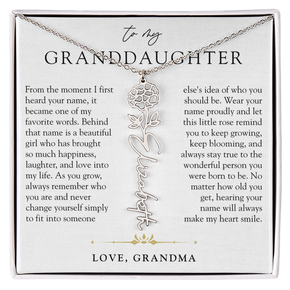 Granddaughter Birth Flower Custom Name Necklace | A Name So Precious