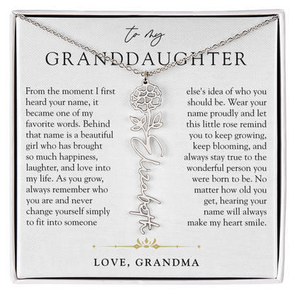 Granddaughter Birth Flower Custom Name Necklace | A Name So Precious