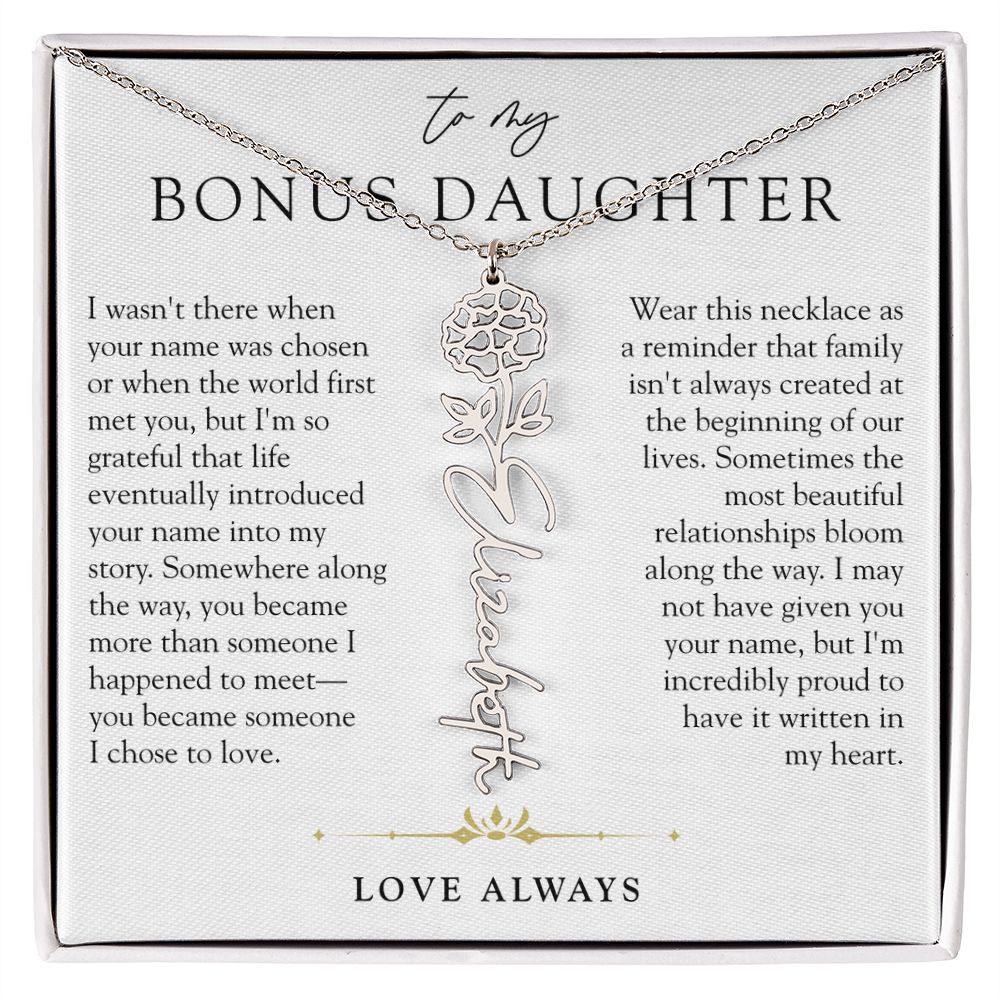 Bonus Daughter Birth Flower Custom Name Necklace | Chosen By Heart