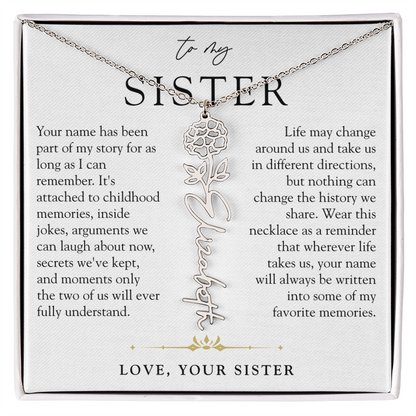 Sister Birth Flower Custom Name Necklace | Your Name is Part of My Story