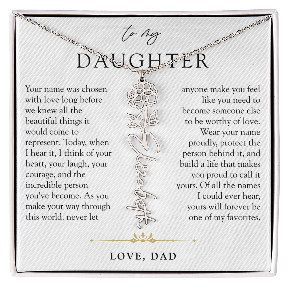 Daughter Birth Flower Custom Name Necklace | Wear Your Name Proudly