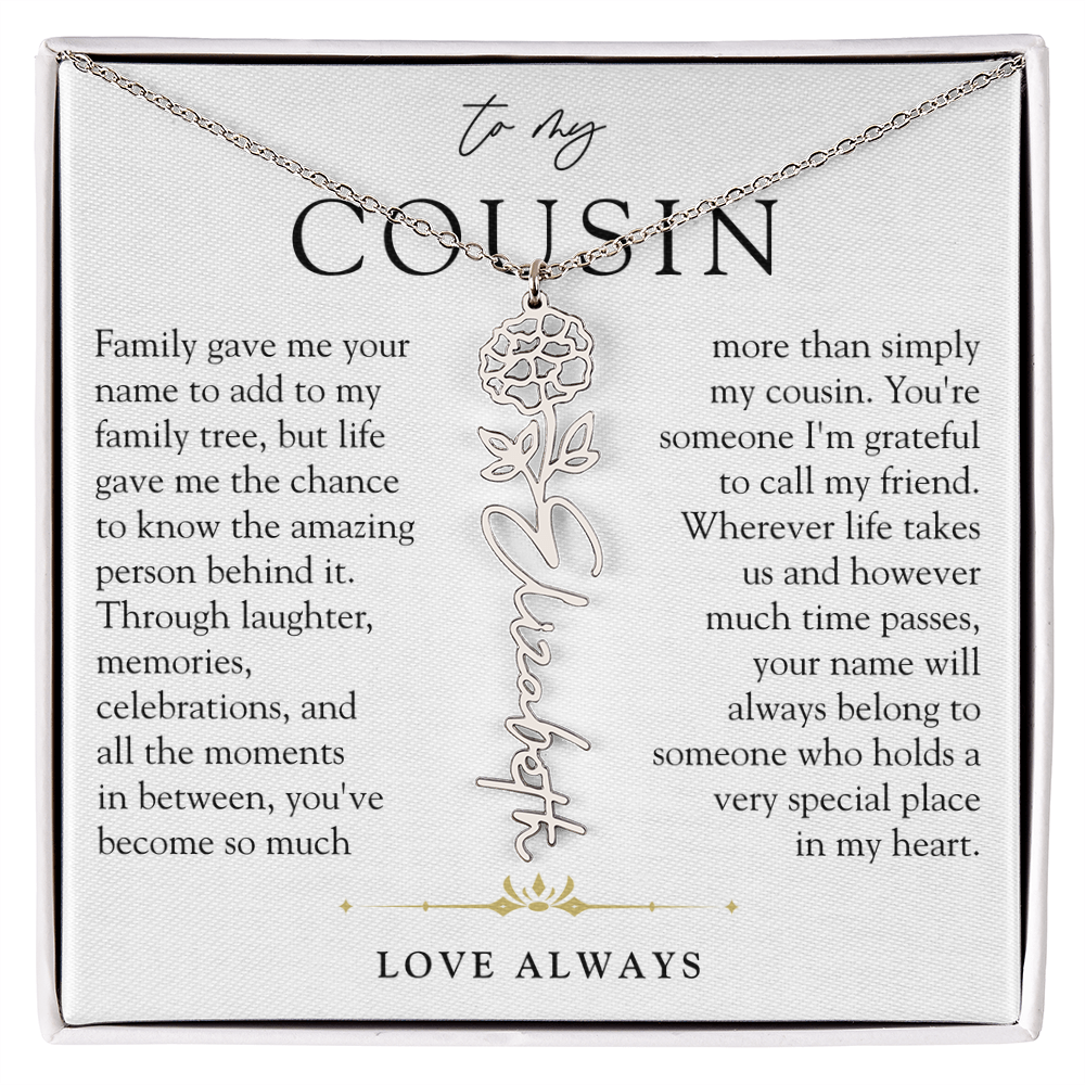 Cousin Birth Flower Custom Name Necklace | More than Family