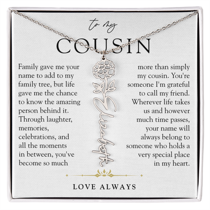 Cousin Birth Flower Custom Name Necklace | More than Family