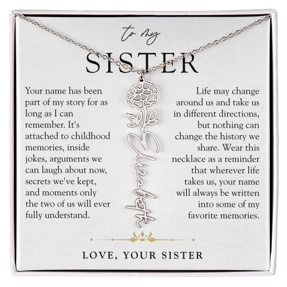 Sister Birth Flower Custom Name Necklace | Your Name is Part of My Story