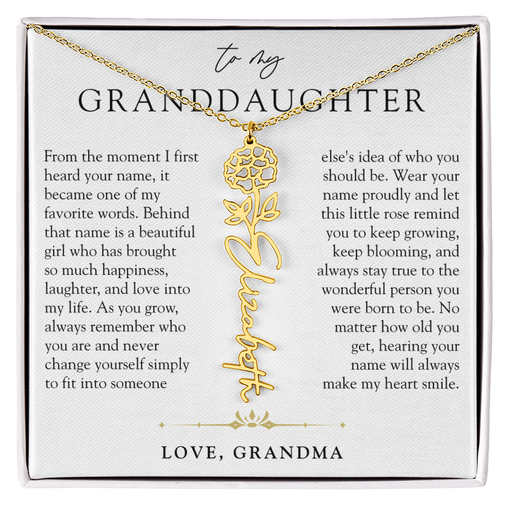 Granddaughter Birth Flower Custom Name Necklace | A Name So Precious
