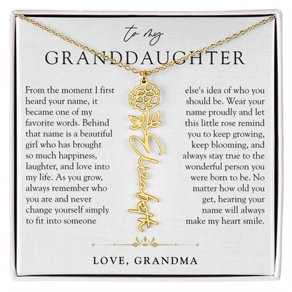 Granddaughter Birth Flower Custom Name Necklace | A Name So Precious