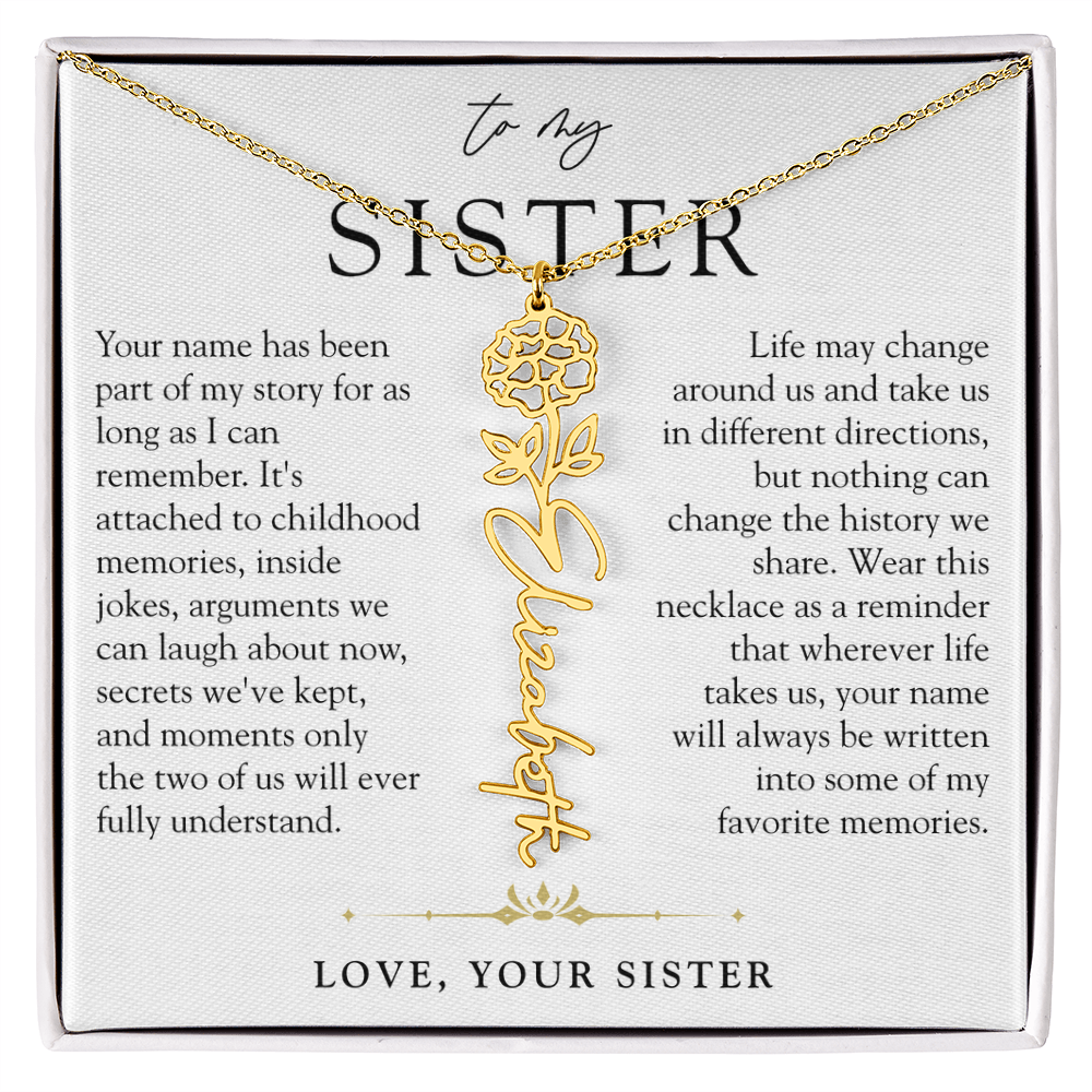 Sister Birth Flower Custom Name Necklace | Your Name is Part of My Story