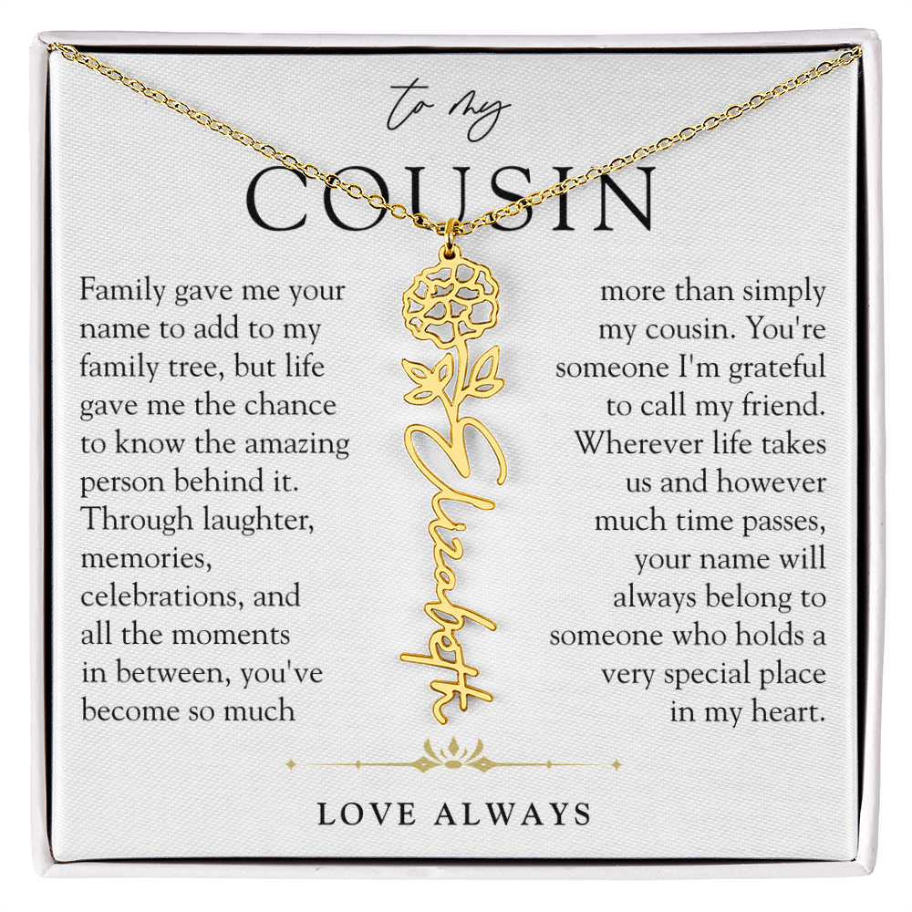 Cousin Birth Flower Custom Name Necklace | More than Family
