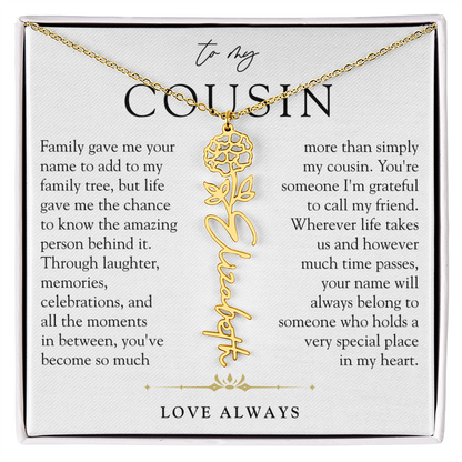 Cousin Birth Flower Custom Name Necklace | More than Family