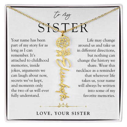 Sister Birth Flower Custom Name Necklace | Your Name is Part of My Story