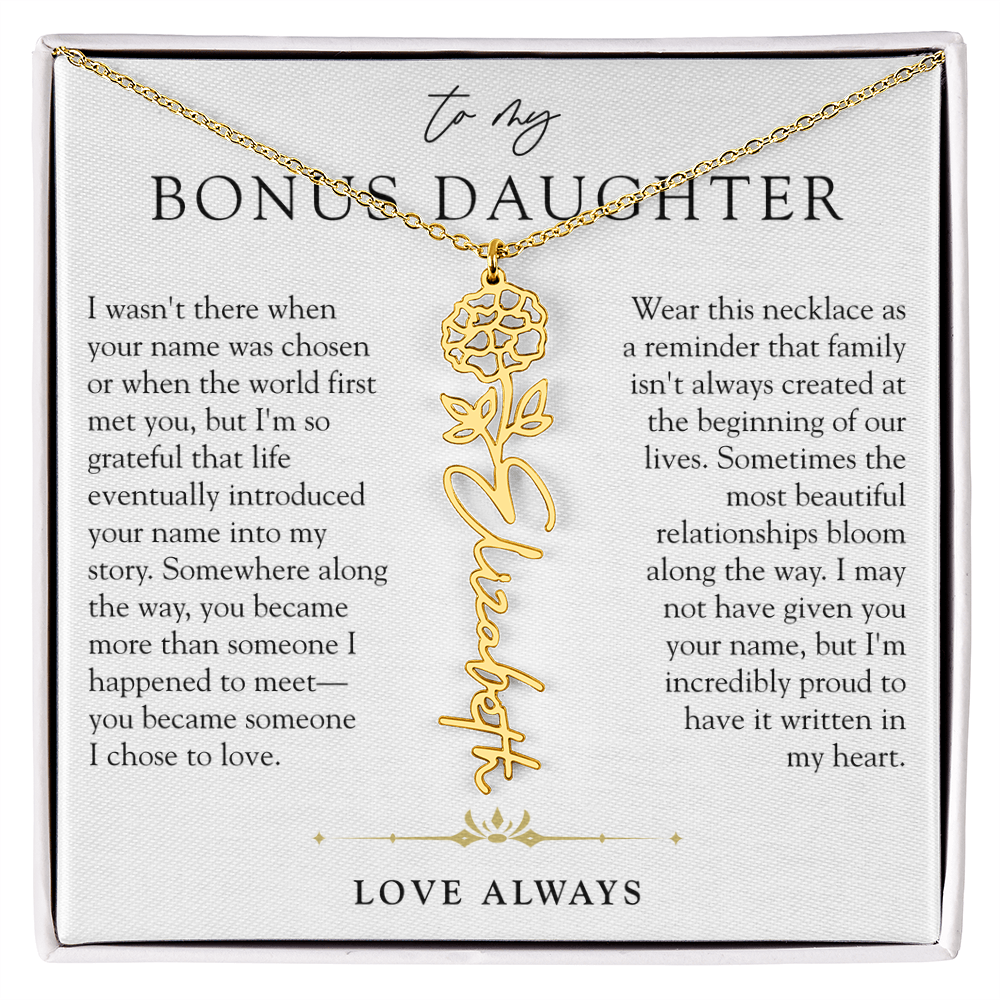 Bonus Daughter Birth Flower Custom Name Necklace | Chosen By Heart