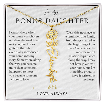 Bonus Daughter Birth Flower Custom Name Necklace | Chosen By Heart