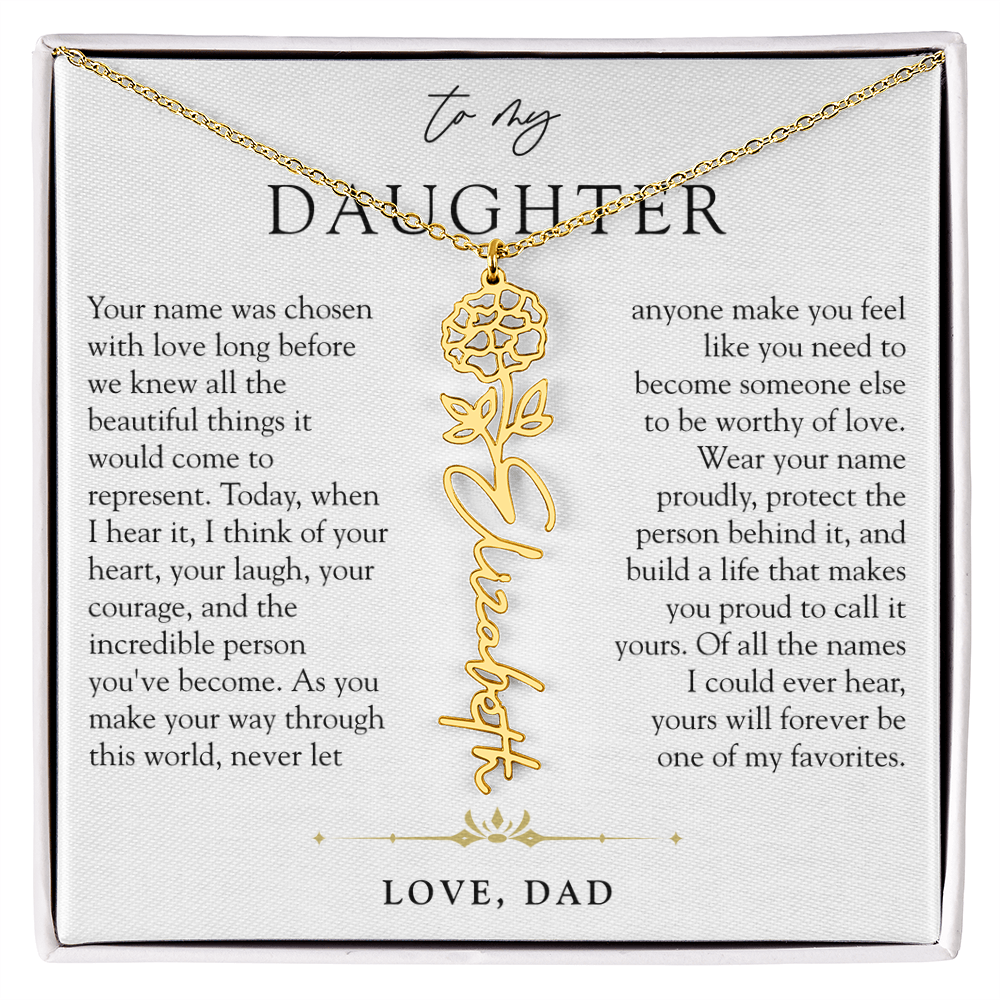 Daughter Birth Flower Custom Name Necklace | Wear Your Name Proudly