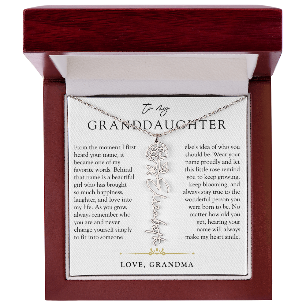 Granddaughter Birth Flower Custom Name Necklace | A Name So Precious